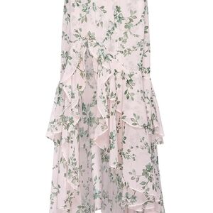 Misa Los Angeles Floral Chiffon Midi Skirt in White Sage Botanica